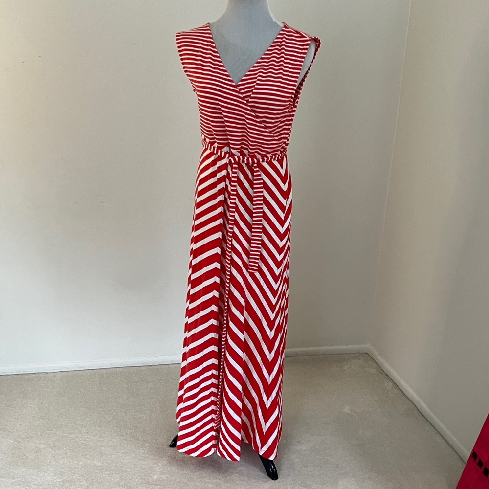 Talbots Nautical Red and White Chevron Maxi Dress